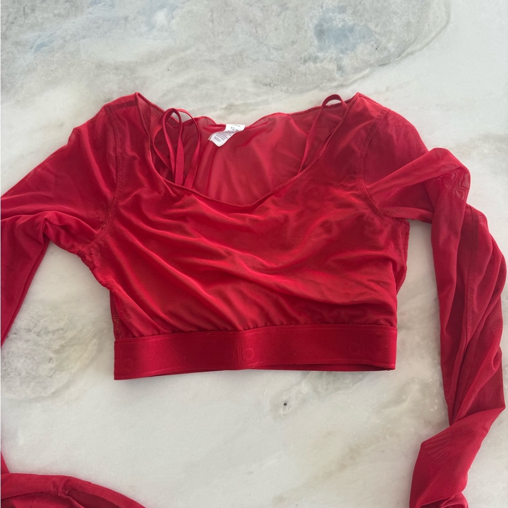 Red ALO Long Sleeve Crop Top